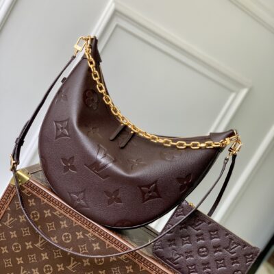 LV M14042 精品仿製Loop Hobo巧克力色肩背包 金鍊點綴高貴優雅