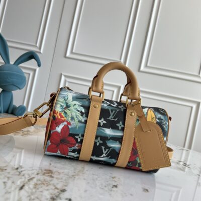 LV 精品仿製 Keepall 25 聯名迷你旅行包 夏日熱帶設計潮流吸睛