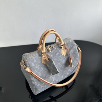 LV 一比一Speedy Soft 30牛仔灰手袋 街頭風時尚百搭設計