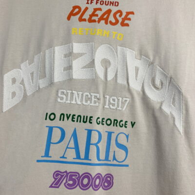Balenciaga 巴黎世家白色前後刺繡字母圓領短袖T恤｜純棉磨破工藝 定染面料 潮流男女款