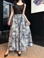 Dior 頂級原單叢林印花大擺半裙 高級灰老虎圖騰 單排扣中長文藝度假風