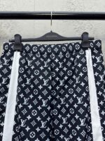 LV 高仿 運動梭織滿印長褲 Monogram 撞色拼接 男女同款 黑色款