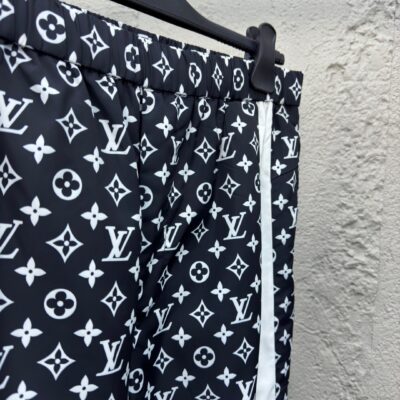 LV 高仿 運動梭織滿印長褲 Monogram 撞色拼接 男女同款 黑色款