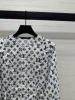 Louis Vuitton 精品仿製老花圓領長袖襯衫 四葉草滿印設計 名媛老錢感2025春夏新款