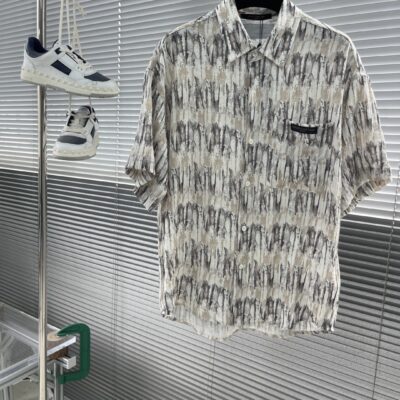 LV 原單壓花格子短袖衬衫 男士夏季休閒痞帥春秋百搭