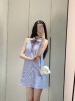 Thom Browne A貨泡泡紗條紋連衣裙 彩織蝴蝶結設計 夏日優雅百搭款