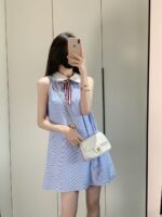 Thom Browne A貨泡泡紗條紋連衣裙 彩織蝴蝶結設計 夏日優雅百搭款