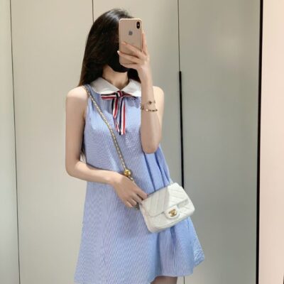 Thom Browne A貨泡泡紗條紋連衣裙 彩織蝴蝶結設計 夏日優雅百搭款