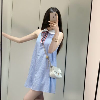 Thom Browne A貨泡泡紗條紋連衣裙 彩織蝴蝶結設計 夏日優雅百搭款