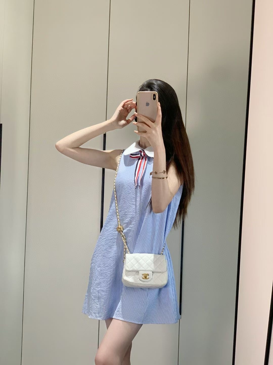 Thom Browne A貨泡泡紗條紋連衣裙 彩織蝴蝶結設計 夏日優雅百搭款