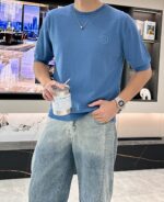 Hermès A貨男士短袖針織衫 H繡標圓領T恤 2025春夏新款 天絲羊毛混紡 清爽透氣質感款