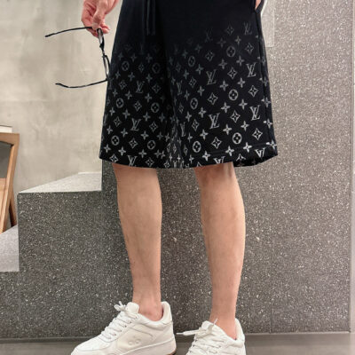 LV 精品仿製 夏季新款休閒短褲 黑色 大毛線圈純棉430g 高端定制