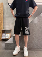 LV 精品仿製 夏季新款黑色休閒短褲 高級定制430g大毛線圈純棉