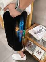 LV 精品仿製 夏季新款黑色休閒短褲 高級定制430g大毛線圈純棉面料