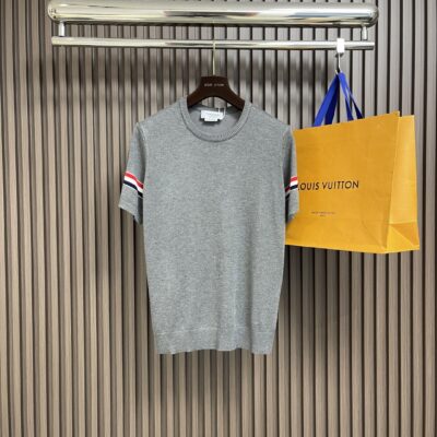 Thom Browne 原單灰色提花小狗針織Polo衫 滿版俏皮圖騰 夏季翻領短袖百搭款
