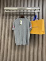 Thom Browne 原單灰色提花小狗針織Polo衫 滿版俏皮圖騰 夏季翻領短袖百搭款