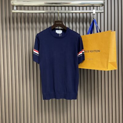 Thom Browne 一比一小狗提花針織Polo衫 滿版設計 藍色翻領短袖時尚單品