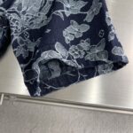 LV 精品仿製 刺繡花卉牛仔短袖襯衫 男女同款 高端定制面料
