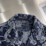 LV 精品仿製 刺繡花卉牛仔短袖襯衫 男女同款 高端定制面料