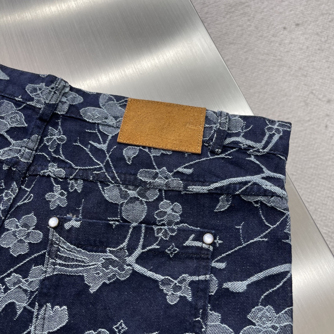 LV 精品仿製 刺繡花卉牛仔短褲 男女同款 高端定制面料