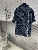 LV 精品仿製 刺繡花卉牛仔短袖襯衫 男女同款 高端定制面料