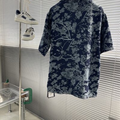 LV 精品仿製 刺繡花卉牛仔短袖襯衫 男女同款 高端定制面料