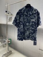 LV 精品仿製 刺繡花卉牛仔短袖襯衫 男女同款 高端定制面料