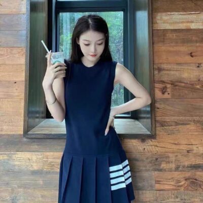 THOM BROWNE 原單無袖連衣裙 女星同款修身設計 夏季新作優雅風格