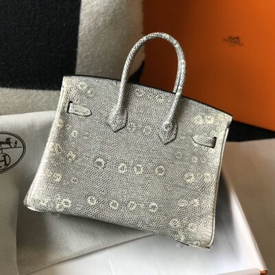 Hermès愛馬仕復刻版蜥蜴紋Birkin包 本色/喜馬拉雅白 25cm 蜡線縫製氣場手提包