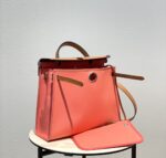 Hermès A貨 Herbag通勤手提包 唇膏粉牛皮帆布拼接 氣質挺版優雅風