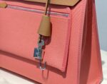 Hermès A貨 Herbag通勤手提包 唇膏粉牛皮帆布拼接 氣質挺版優雅風