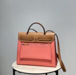 Hermès A貨 Herbag通勤手提包 唇膏粉牛皮帆布拼接 氣質挺版優雅風
