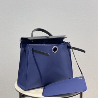 Hermès 精品仿製 Herbag手提通勤包 深藍帆布拼牛皮 硬挺有型法式質感