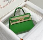 Hermès愛馬仕復刻版Mini Kelly二代竹林綠19cm手提包 EP皮革蜜蠟縫線優雅精緻