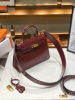 Hermès 頂級原單 Kelly 22手提包 Box皮波爾多紅金扣 全皮配件法式復古風