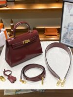 Hermès 頂級原單 Kelly 22手提包 Box皮波爾多紅金扣 全皮配件法式復古風
