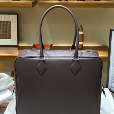 Hermès愛馬仕復刻版Plume羽毛包 烏木色32cm Swift皮革 大容量氣質手提款
