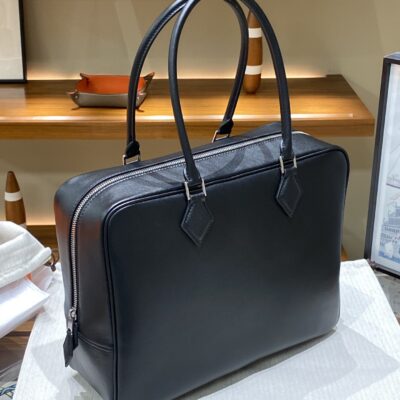 Hermès愛馬仕頂級原單Plume羽毛包 黑色32cm Swift皮革 大容量經典手提款