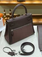 Hermès愛馬仕高仿Herbag Kelly赫本包 雙拉鍊帆布拼皮銀扣 優雅氣質法式設計