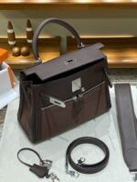 Hermès愛馬仕高仿Herbag Kelly赫本包 雙拉鍊帆布拼皮銀扣 優雅氣質法式設計