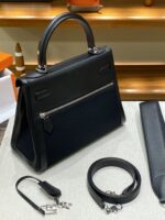 Hermès愛馬仕高仿Herbag Kelly赫本包 雙拉鍊帆布拼皮銀扣 優雅氣質法式設計