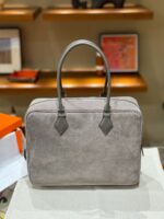 Hermès愛馬仕一比一Plume羽毛包 灰色拼接32cm Swift＋磨砂皮 雙材質精緻大容量手提包