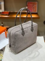 Hermès愛馬仕一比一Plume羽毛包 灰色拼接32cm Swift＋磨砂皮 雙材質精緻大容量手提包