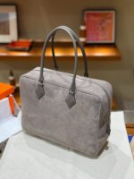 Hermès愛馬仕一比一Plume羽毛包 灰色拼接32cm Swift＋磨砂皮 雙材質精緻大容量手提包