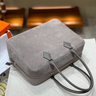 Hermès愛馬仕一比一Plume羽毛包 灰色拼接32cm Swift＋磨砂皮 雙材質精緻大容量手提包