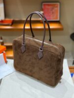Hermès愛馬仕高仿Plume羽毛包 咖啡色32cm Swift拼磨砂皮 高級工藝奢華手提包