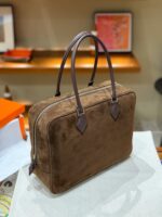 Hermès愛馬仕高仿Plume羽毛包 咖啡色32cm Swift拼磨砂皮 高級工藝奢華手提包