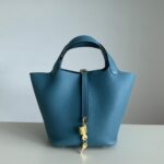 Hermès 原單 Picotin 22菜籃包 牛仔藍金扣 TC皮革 手工縫線 休閒法式風格
