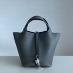 Hermès A貨 Picotin 22菜籃包 積雨雲灰TC皮革 銀扣手工縫製 法式時尚典雅