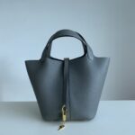 Hermès 高仿Picotin 22CM積雨雲灰TC皮手提包 金扣設計 典雅質感 法式入門首選